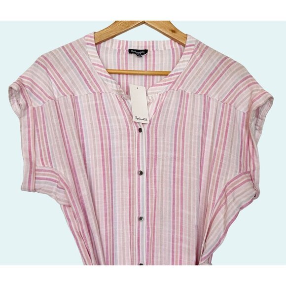 SPLENDID Wailea Hibiscus Pastel Stripe Linen Blend Full Button Dress Sz M NEW NW - Picture 3 of 8